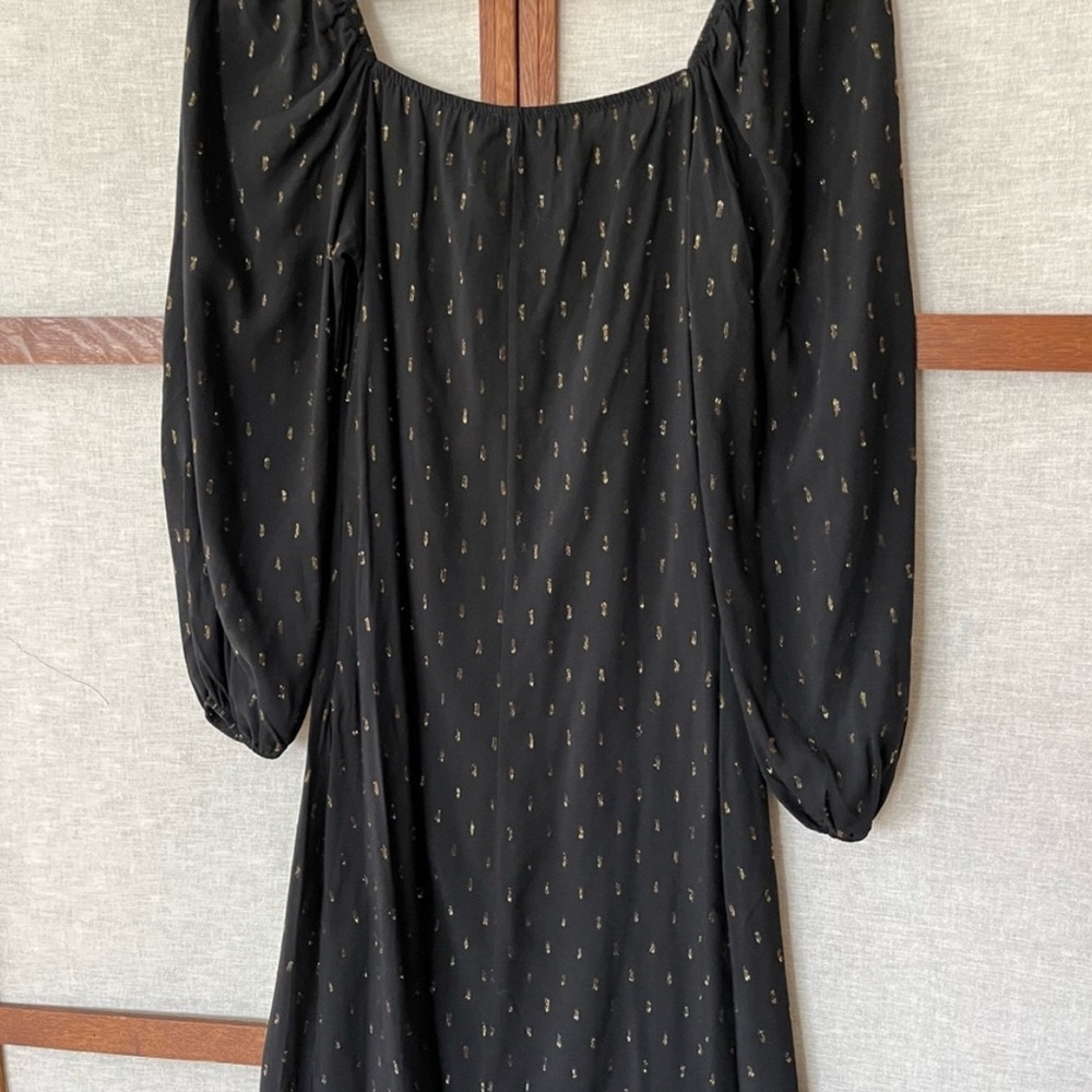 Boohoo Petite Metallic Black and Gold Donny Puff Sleeve Midi Dress NWT - 8 - Picture 7 of 13